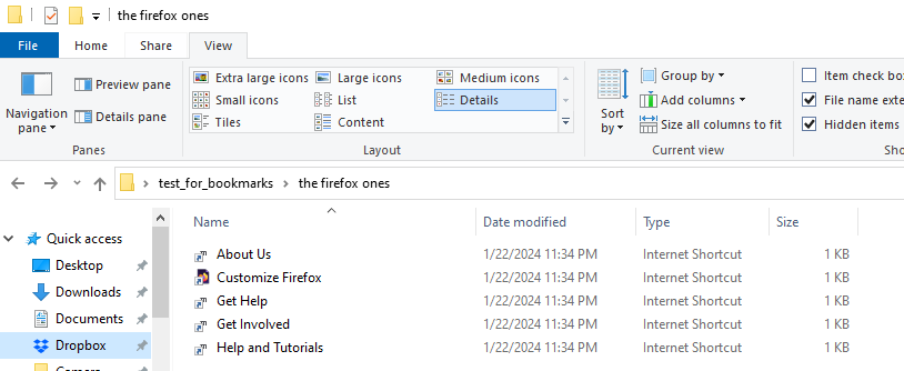 a Windows folder, with url files
