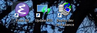 three icons: posts dir, regen rss and deploy