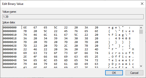 regedit showing one chunk